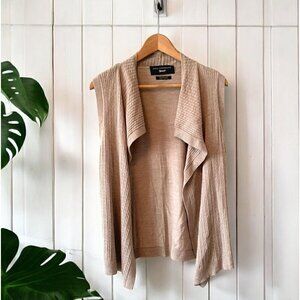 Paul Costelloe Pure Merino Wool Sleeveless Cardigan Cable Knit Beige Size Medium